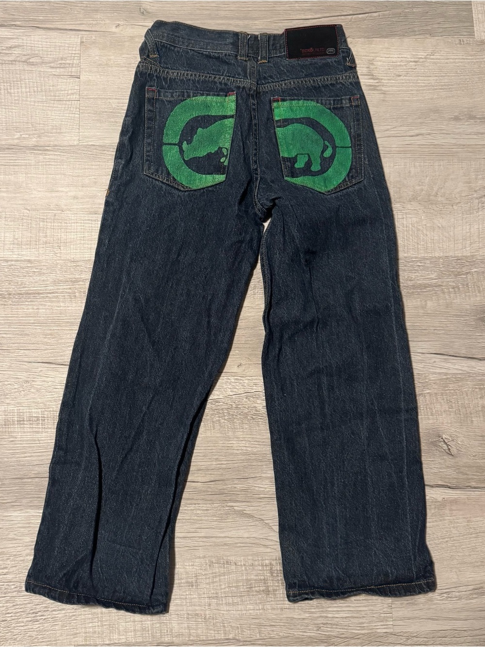 Vtg Hip Hop Ecko Blue Jeans W/ Embroidered Green Rhino Pockets Youth Sz 10 Rare
